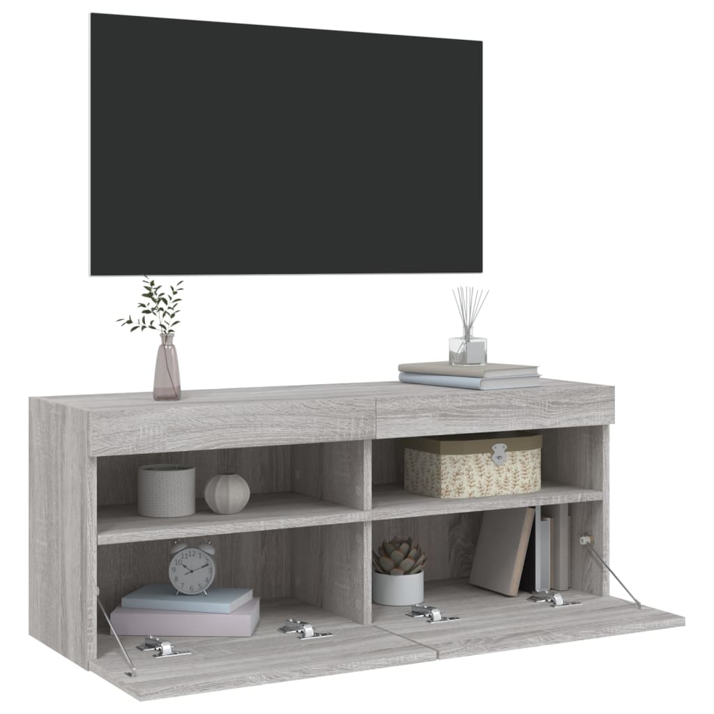 TV-Wandschrank mit LED-Leuchten Grau Sonoma 100x30x40 cm