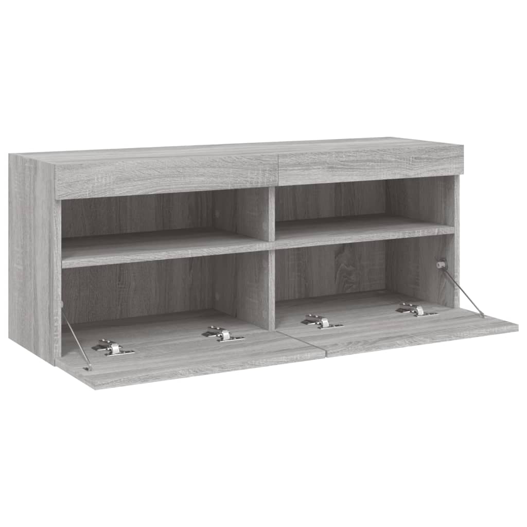 TV-Wandschrank mit LED-Leuchten Grau Sonoma 100x30x40 cm