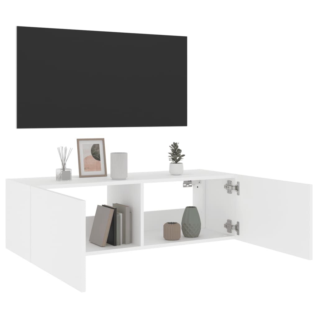 TV-Wandschrank mit LED-Leuchten Weiß 100x35x31 cm