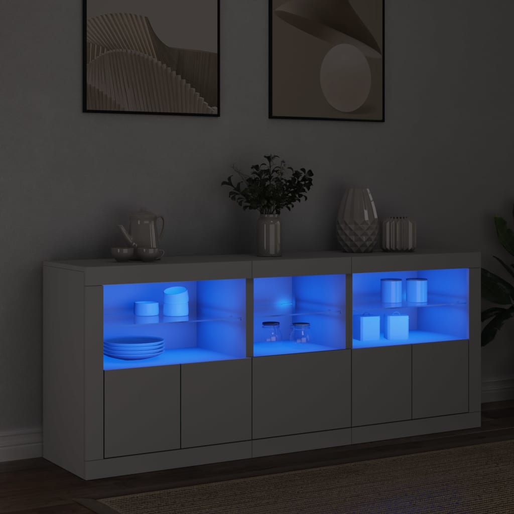 Sideboard mit LED-Leuchten Weiß 162x37x67 cm