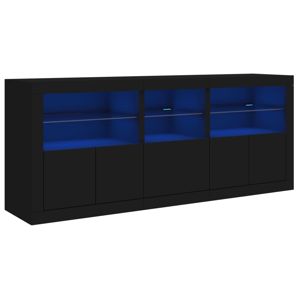 Sideboard mit LED-Leuchten Schwarz 162x37x67 cm