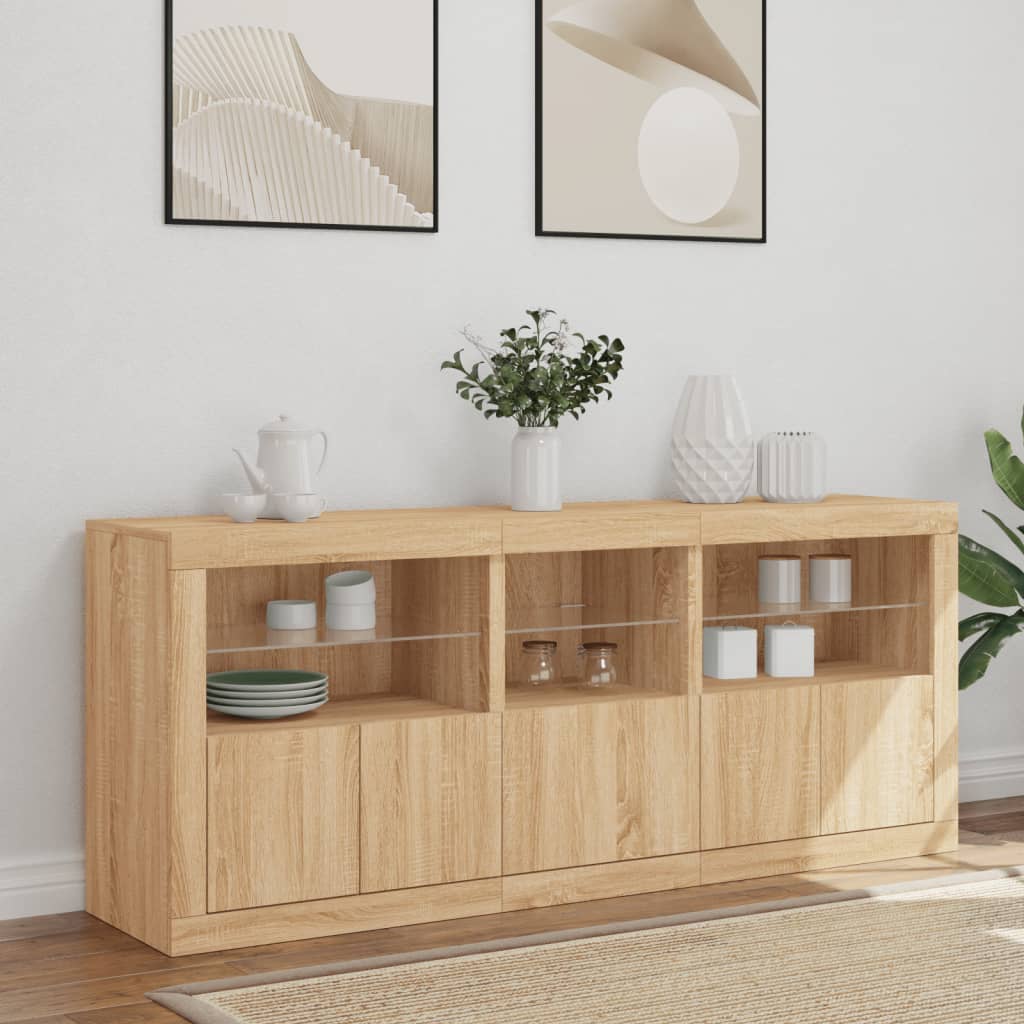 Sideboard mit LED-Leuchten Sonoma-Eiche 162x37x67 cm