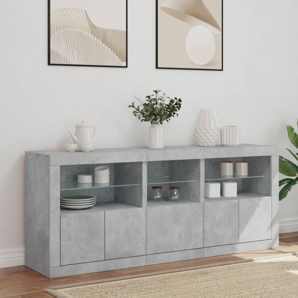 Sideboard mit LED-Leuchten Betongrau 162x37x67 cm