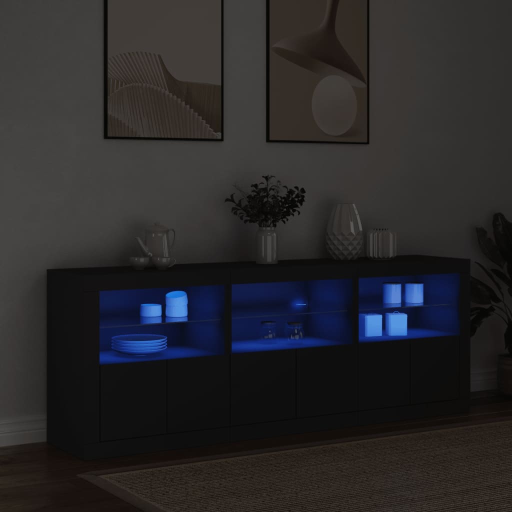 Sideboard mit LED-Leuchten Schwarz 181,5x37x67 cm