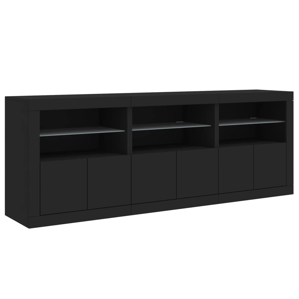 Sideboard mit LED-Leuchten Schwarz 181,5x37x67 cm