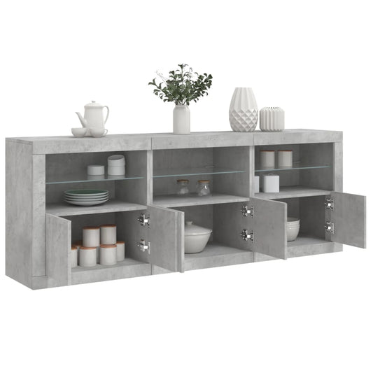 Sideboard mit LED-Leuchten Betongrau 181,5x37x67 cm