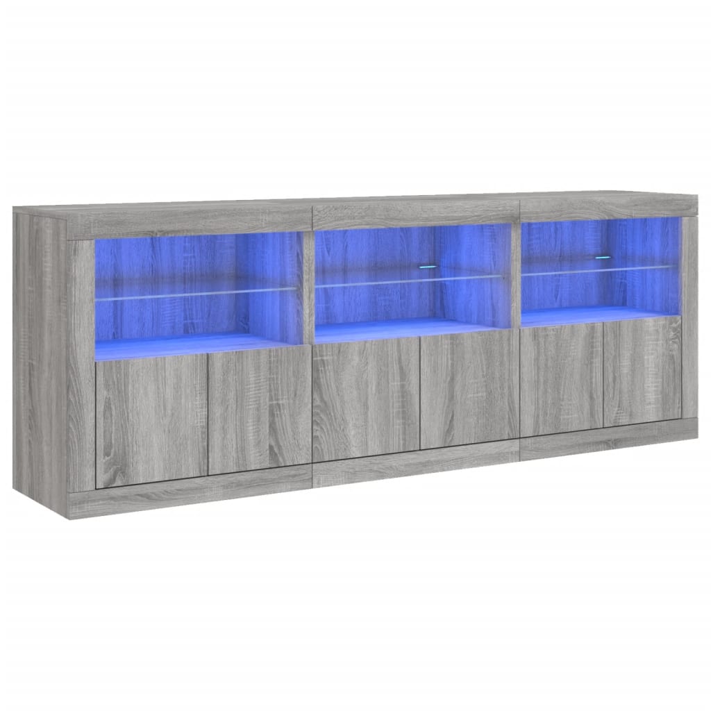 Sideboard mit LED-Leuchten Grau Sonoma 181,5x37x67 cm