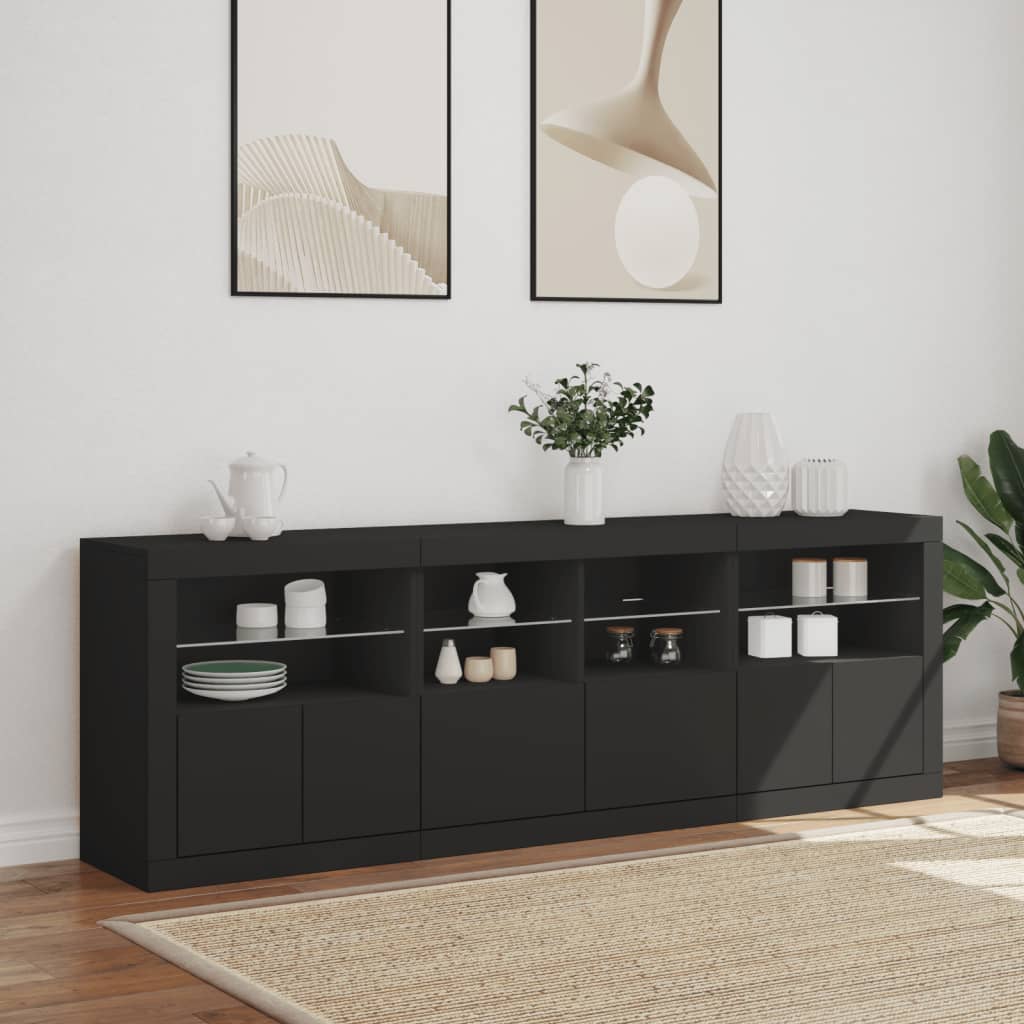 Sideboard mit LED-Leuchten Schwarz 202x37x67 cm