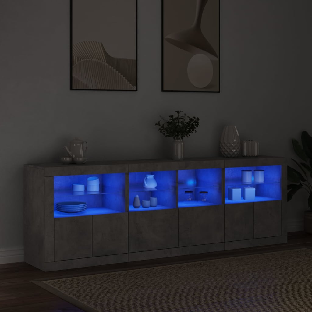 Sideboard mit LED-Leuchten Betongrau 202x37x67 cm