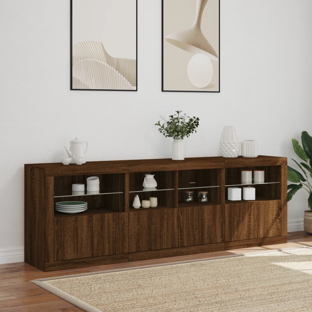 Sideboard mit LED-Leuchten Braun Eichen-Optik 202x37x67 cm