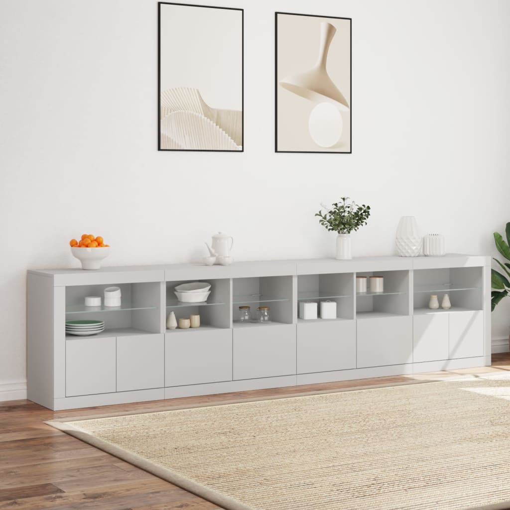 Sideboard mit LED-Leuchten Weiß 283x37x67 cm