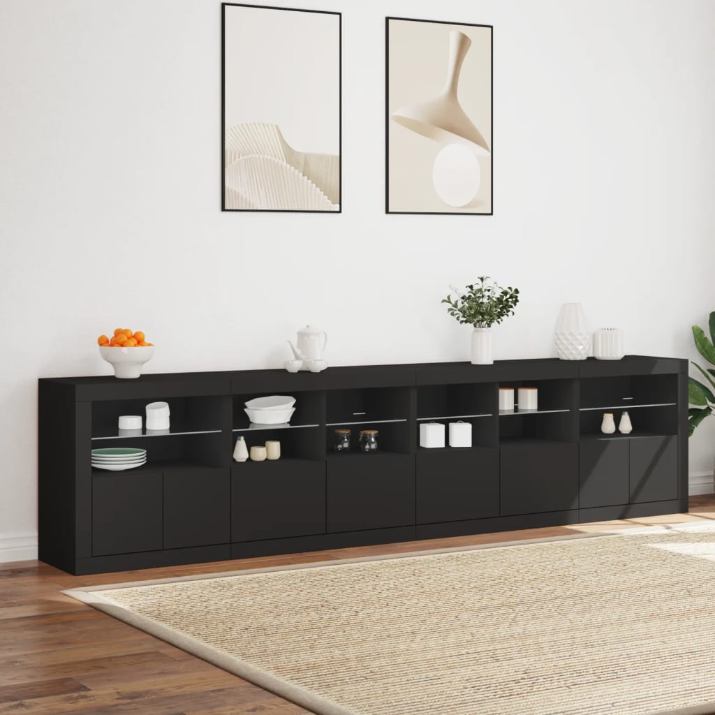 Sideboard mit LED-Leuchten Schwarz 283x37x67 cm