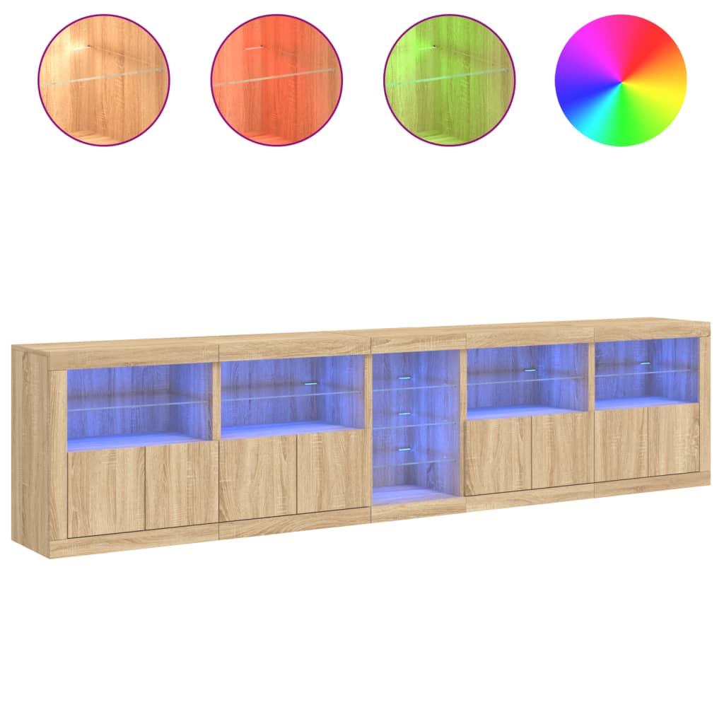 Sideboard mit LED-Leuchten Sonoma-Eiche 283x37x67 cm