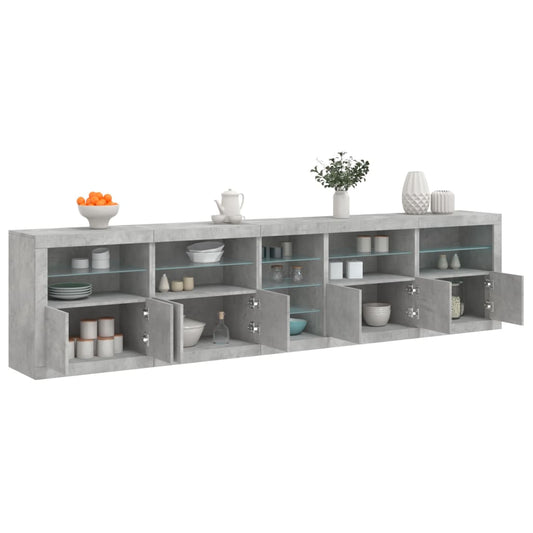 Sideboard mit LED-Leuchten Betongrau 283x37x67 cm