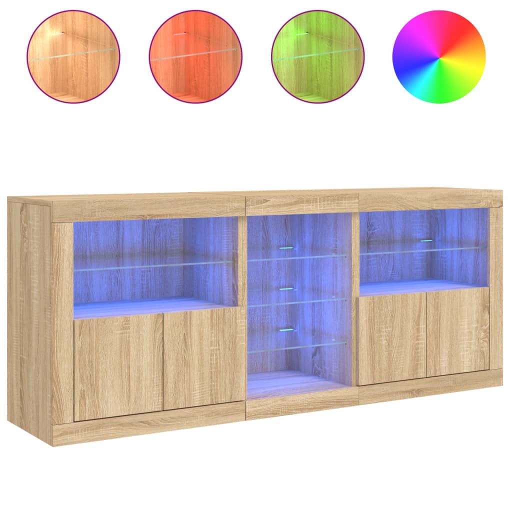 Sideboard mit LED-Leuchten Sonoma-Eiche 162x37x67 cm