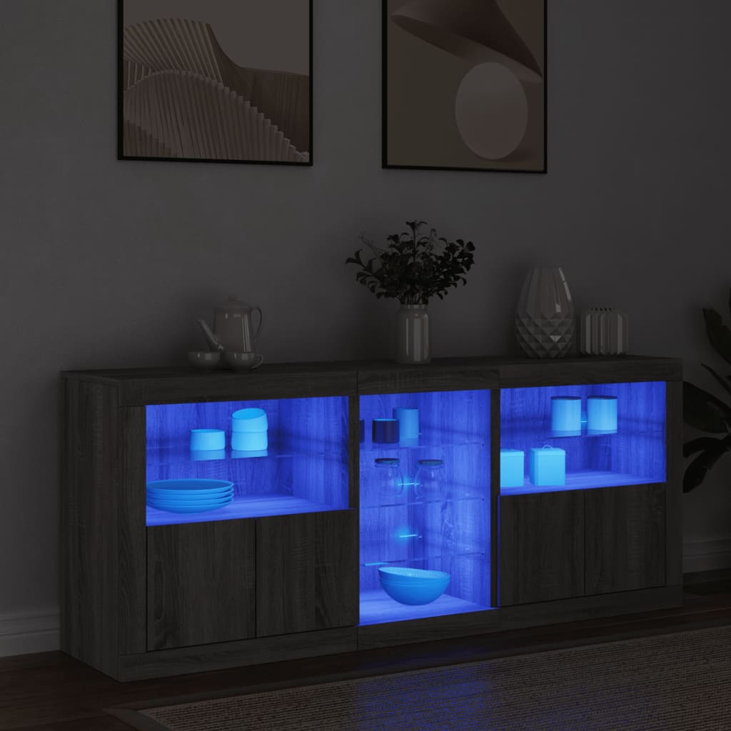 Sideboard mit LED-Leuchten Grau Sonoma 162x37x67 cm