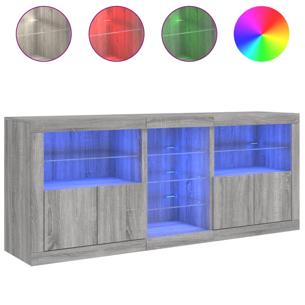 Sideboard mit LED-Leuchten Grau Sonoma 162x37x67 cm