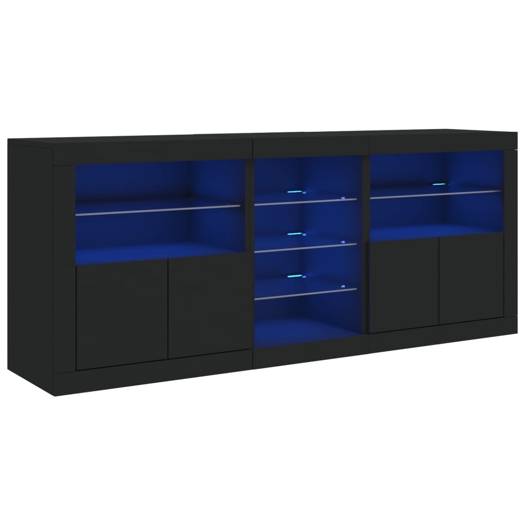 Sideboard mit LED-Leuchten Schwarz 181,5x37x67 cm