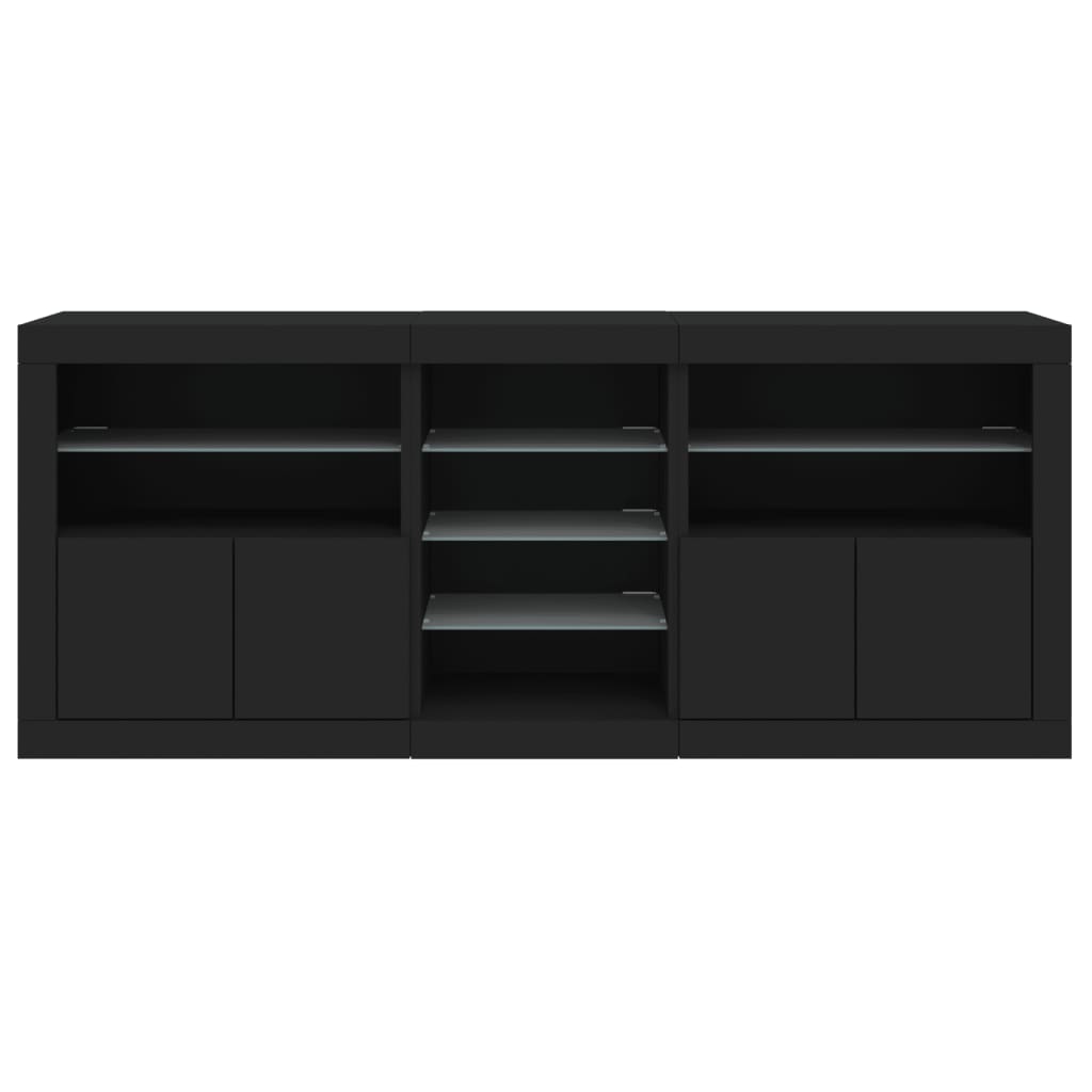 Sideboard mit LED-Leuchten Schwarz 181,5x37x67 cm