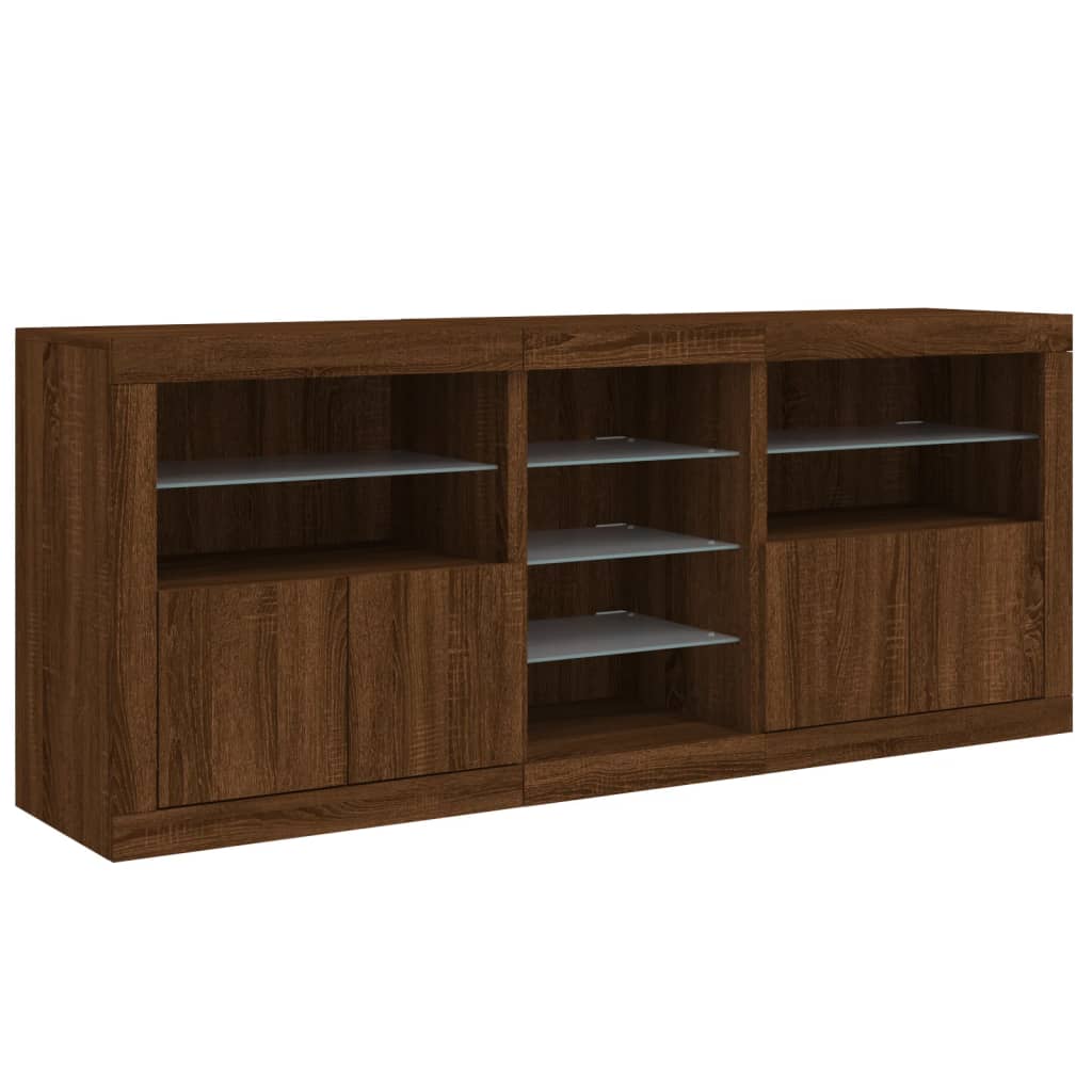 Sideboard mit LED-Leuchten Braun Eichen-Optik 181,5x37x67 cm