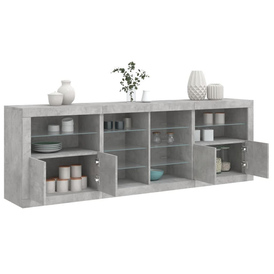 Sideboard mit LED-Leuchten Betongrau 202x37x67 cm