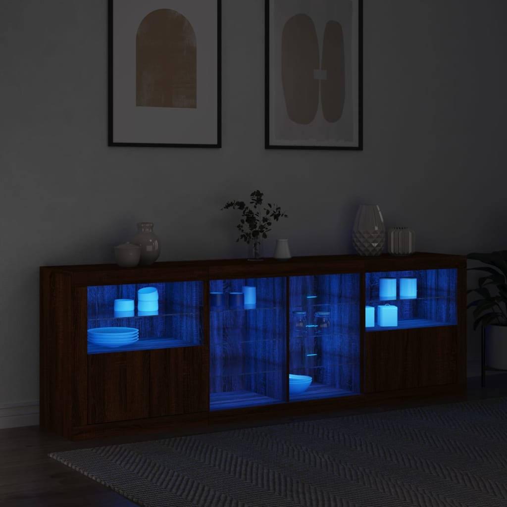 Sideboard mit LED-Leuchten Braun Eichen-Optik 202x37x67 cm