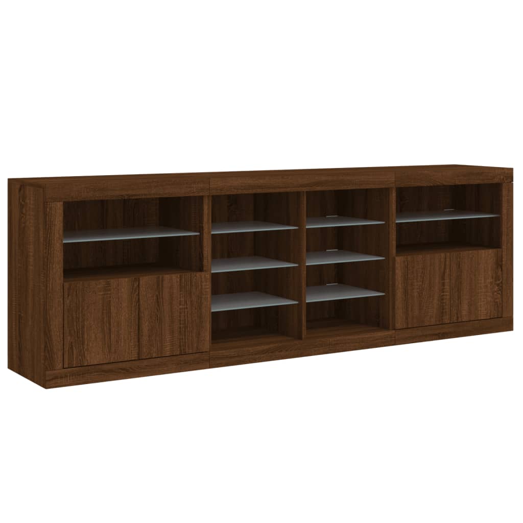 Sideboard mit LED-Leuchten Braun Eichen-Optik 202x37x67 cm