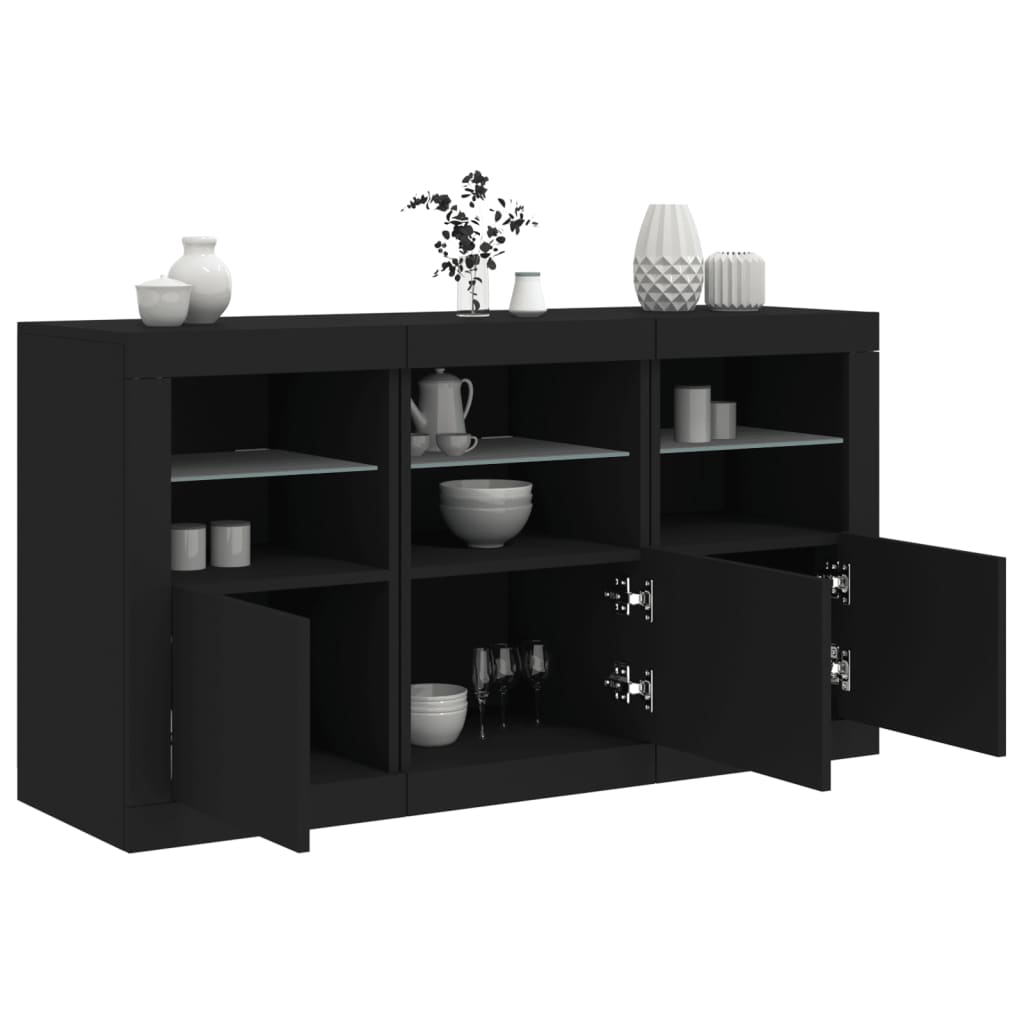 Sideboard mit LED-Leuchten Schwarz 123x37x67 cm