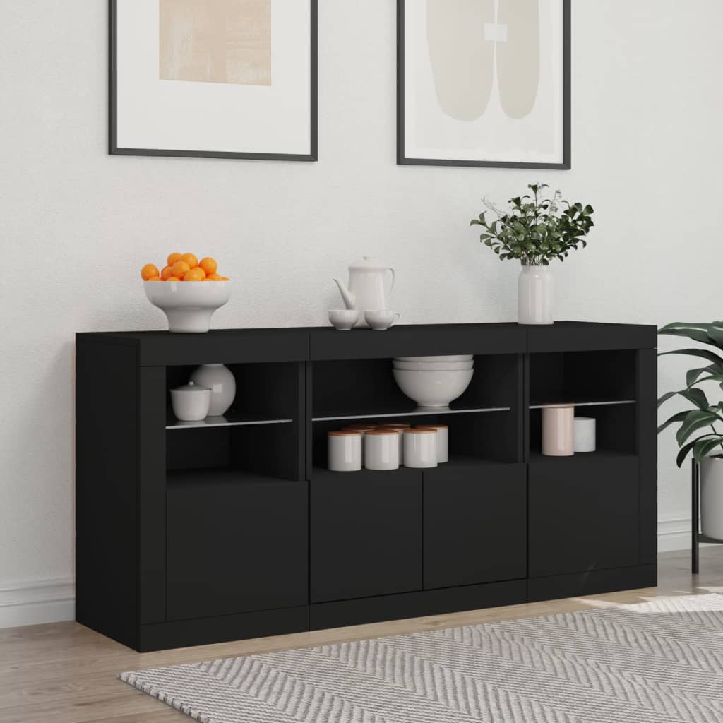 Sideboard mit LED-Leuchten Schwarz 142,5x37x67 cm