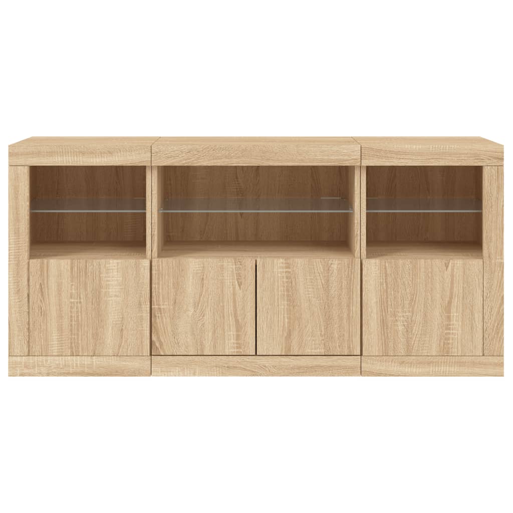 Sideboard mit LED-Leuchten Sonoma-Eiche 142,5x37x67 cm