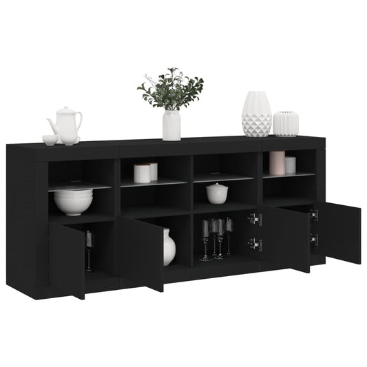 Sideboard mit LED-Leuchten Schwarz 163x37x67 cm