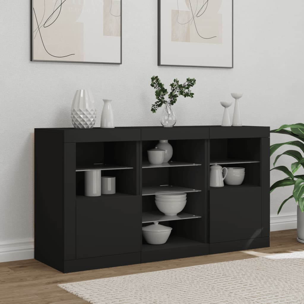 Sideboard mit LED-Leuchten Schwarz 123x37x67 cm