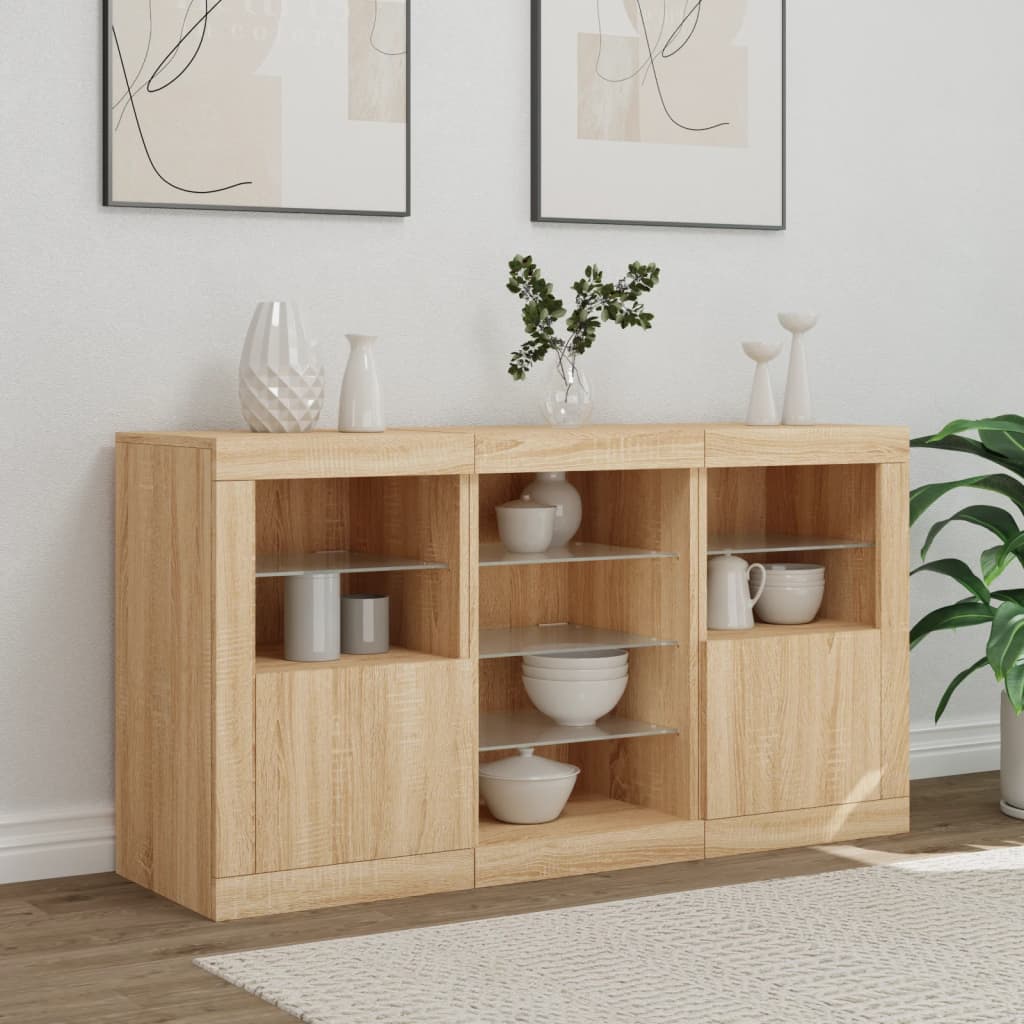 Sideboard mit LED-Leuchten Sonoma-Eiche 123x37x67 cm