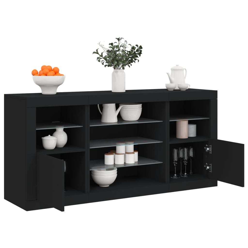 Sideboard mit LED-Leuchten Schwarz 142,5x37x67 cm