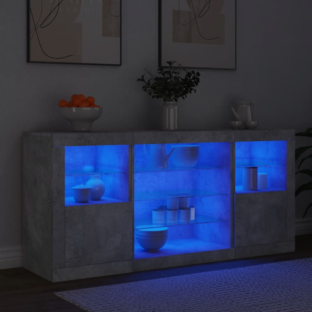 Sideboard mit LED-Leuchten Betongrau 142,5x37x67 cm