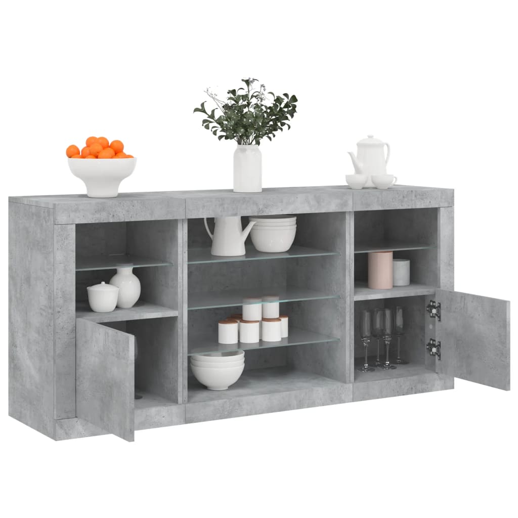 Sideboard mit LED-Leuchten Betongrau 142,5x37x67 cm