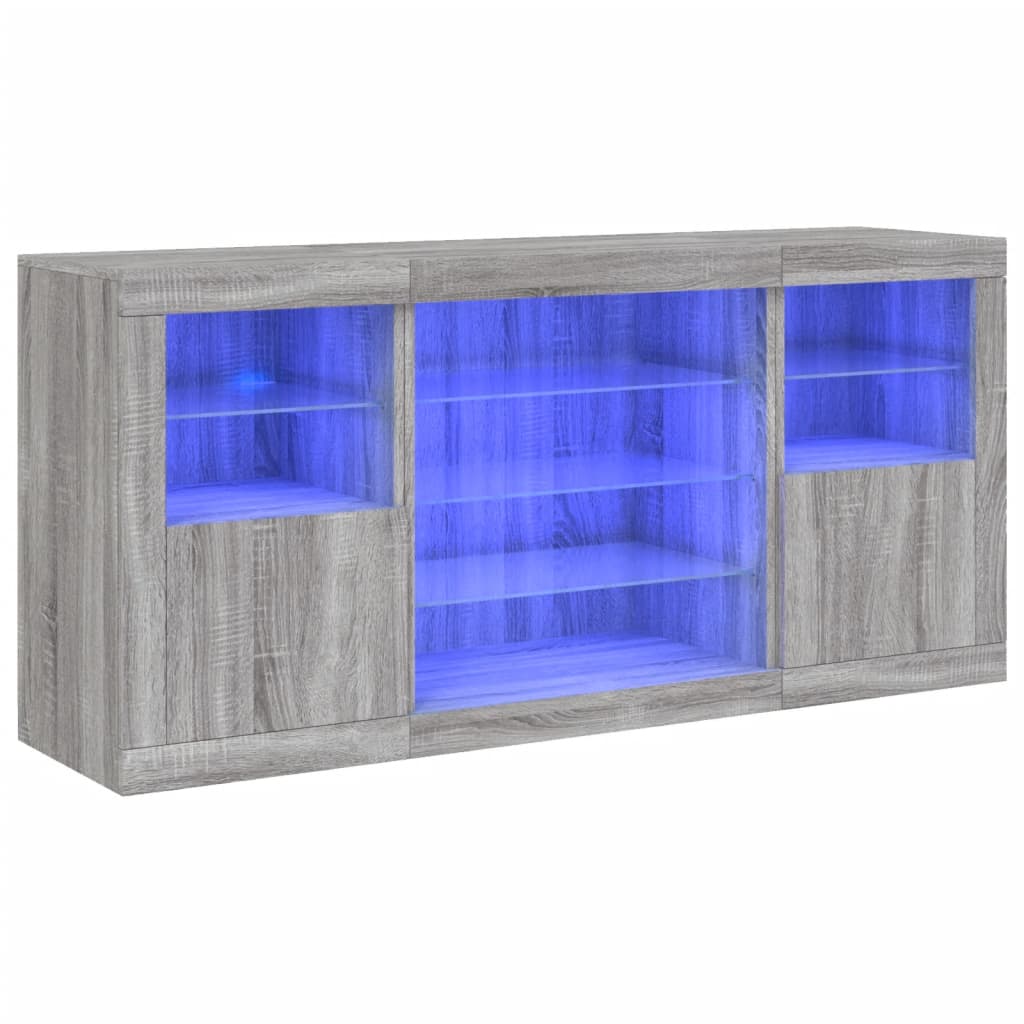 Sideboard mit LED-Leuchten Grau Sonoma 142,5x37x67 cm