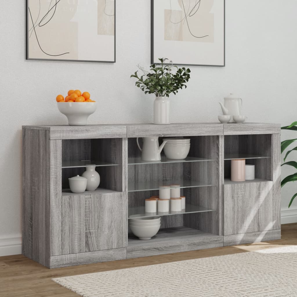 Sideboard mit LED-Leuchten Grau Sonoma 142,5x37x67 cm