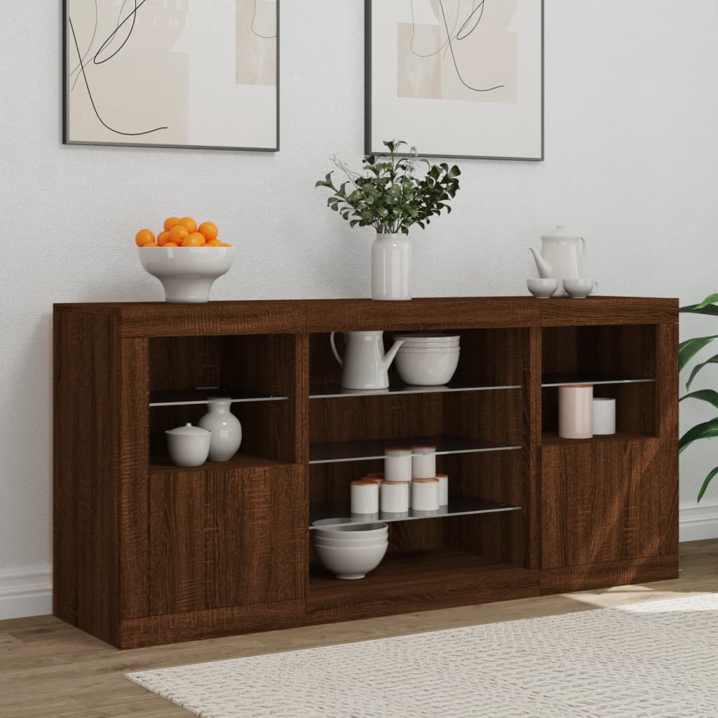 Sideboard mit LED-Leuchten Braun Eichen-Optik 142,5x37x67 cm