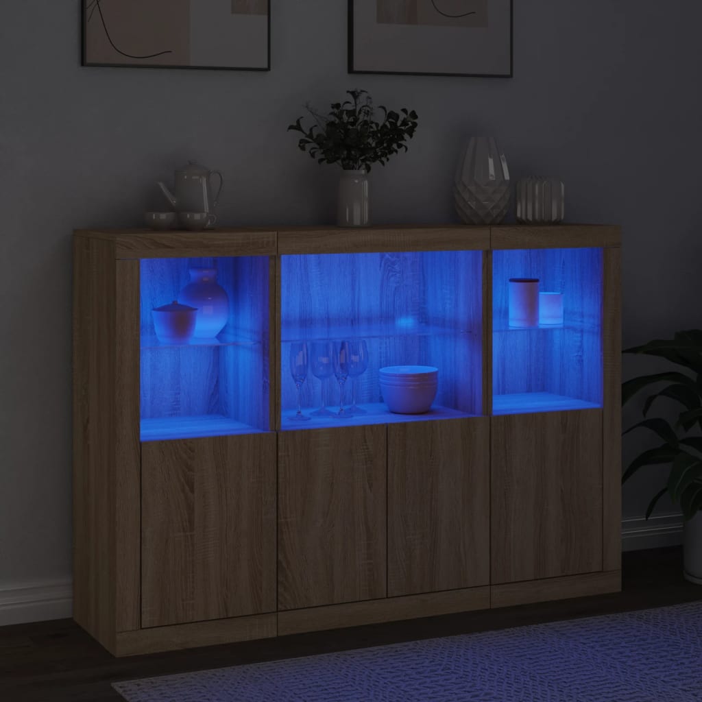 Sideboards mit LED-Leuchten 3 Stk. Sonoma-Eiche Holzwerkstoff