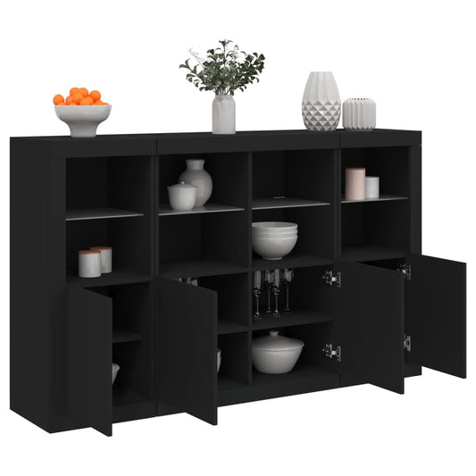 Sideboards mit LED-Leuchten 3 Stk. Schwarz Holzwerkstoff