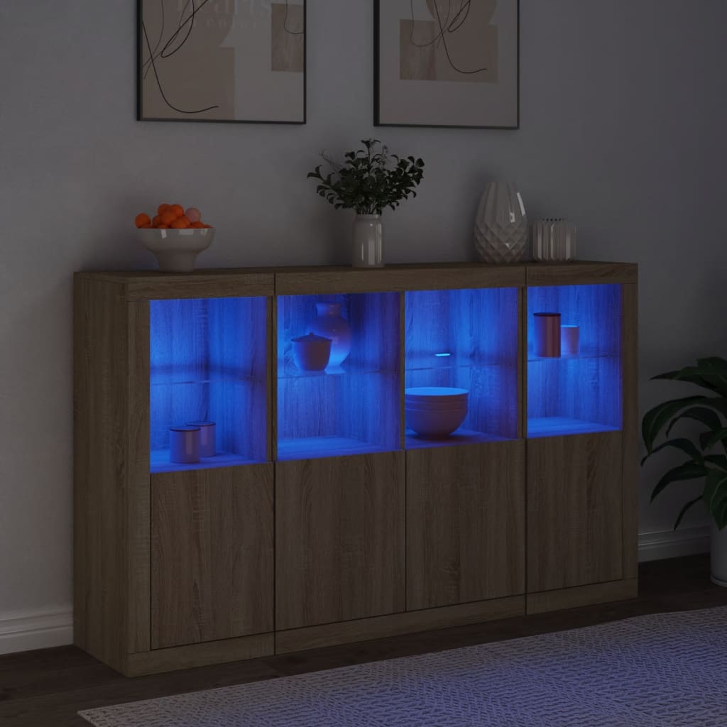 Sideboards mit LED-Leuchten 3 Stk. Sonoma-Eiche Holzwerkstoff