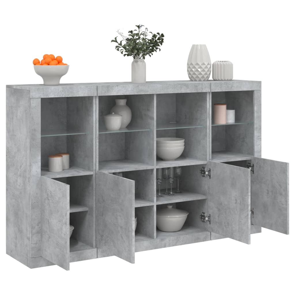 Sideboards mit LED-Leuchten 3 Stk. Betongrau Holzwerkstoff