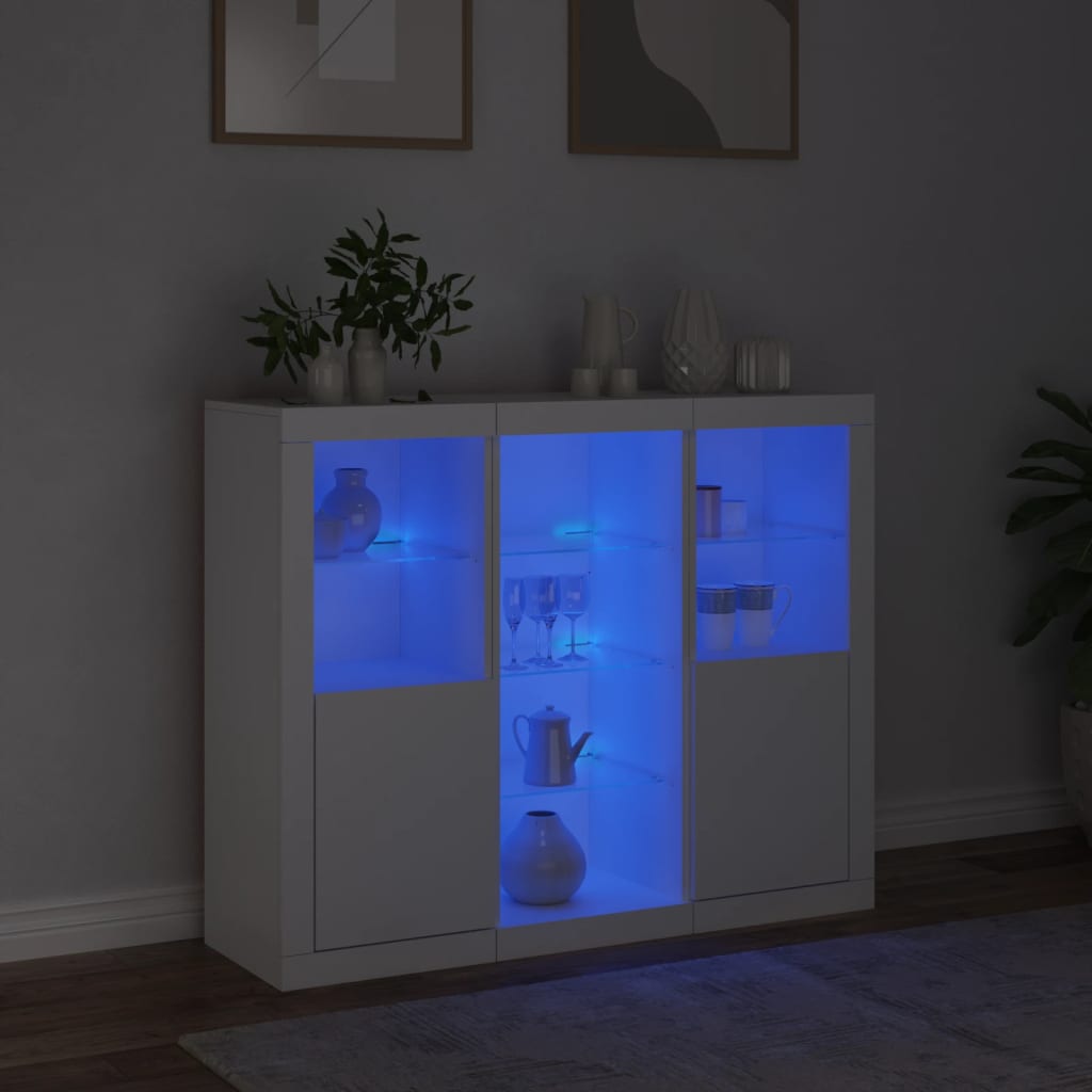 Sideboards mit LED-Leuchten 3 Stk. Weiß Holzwerkstoff