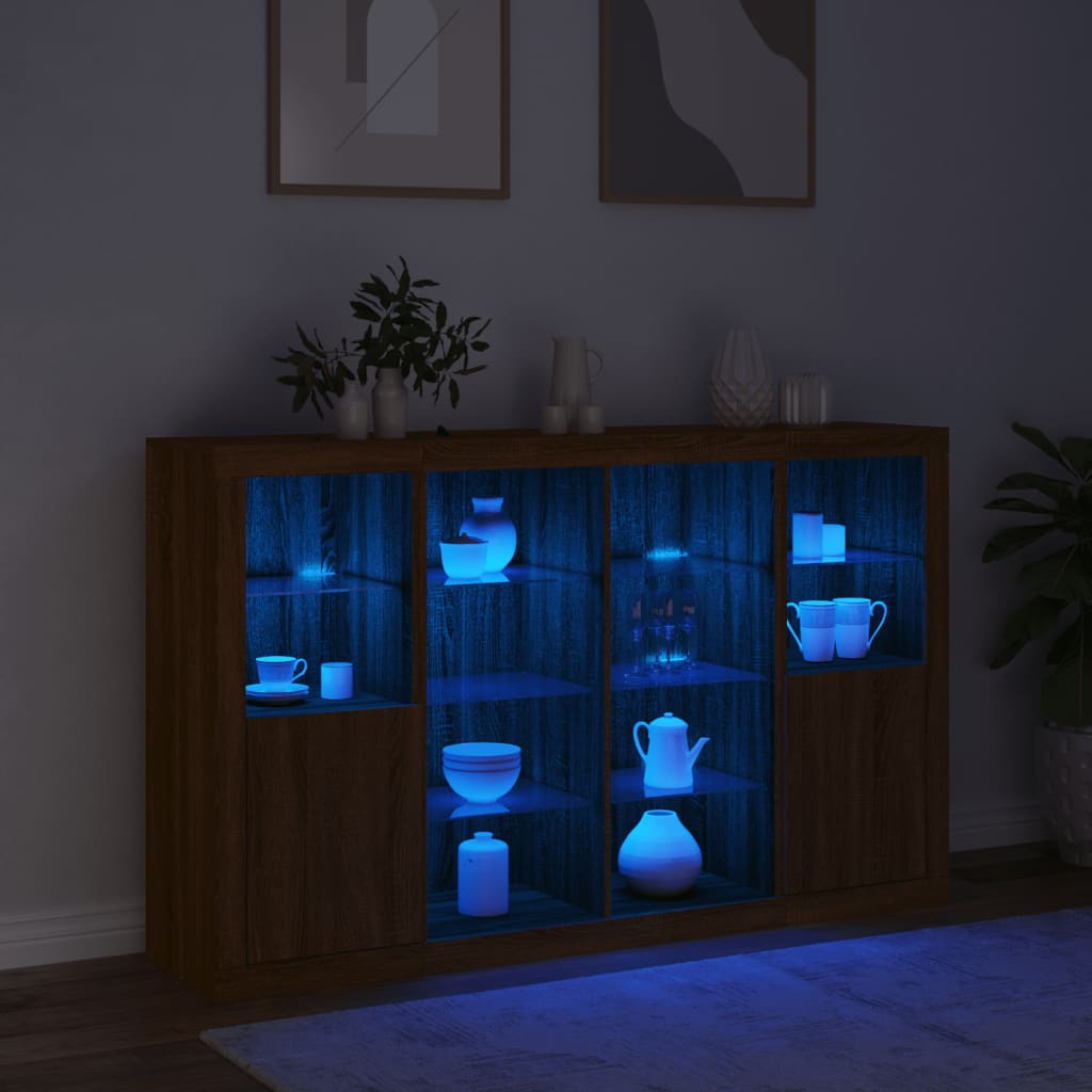 Sideboards mit LED-Leuchten 3 Stk. Braun Eichen-Optik