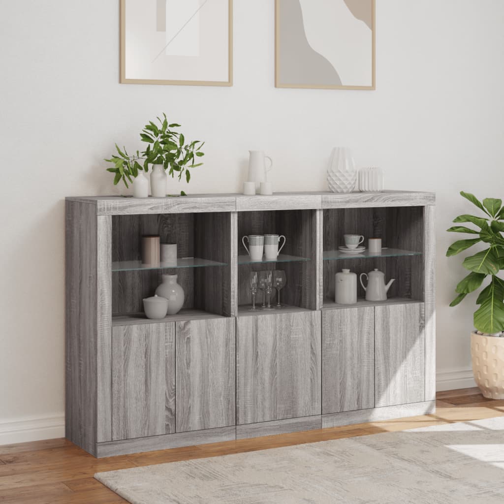 Sideboard mit LED-Leuchten Grau Sonoma 162x37x100 cm