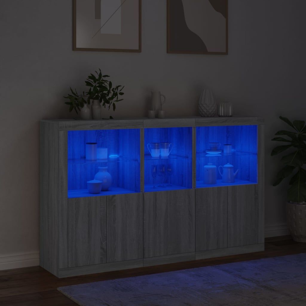 Sideboard mit LED-Leuchten Grau Sonoma 162x37x100 cm