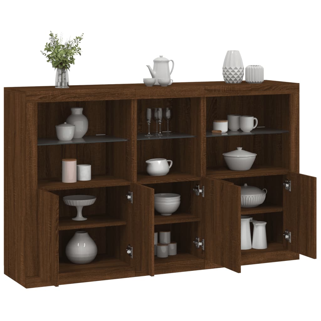 Sideboard mit LED-Leuchten Braun Eichen-Optik 162x37x100 cm