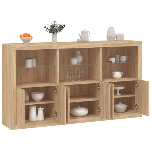 Sideboard mit LED-Leuchten Sonoma-Eiche 181,5x37x100 cm