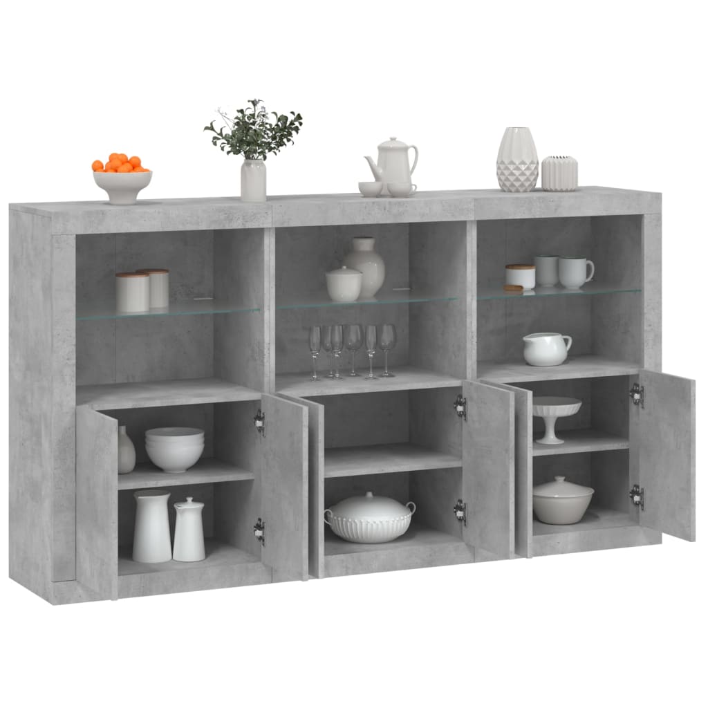 Sideboard mit LED-Leuchten Betongrau 181,5x37x100 cm